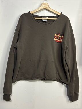 Inaka Power Grey Raw Lined Hem Pullover Sweatshirt Medium